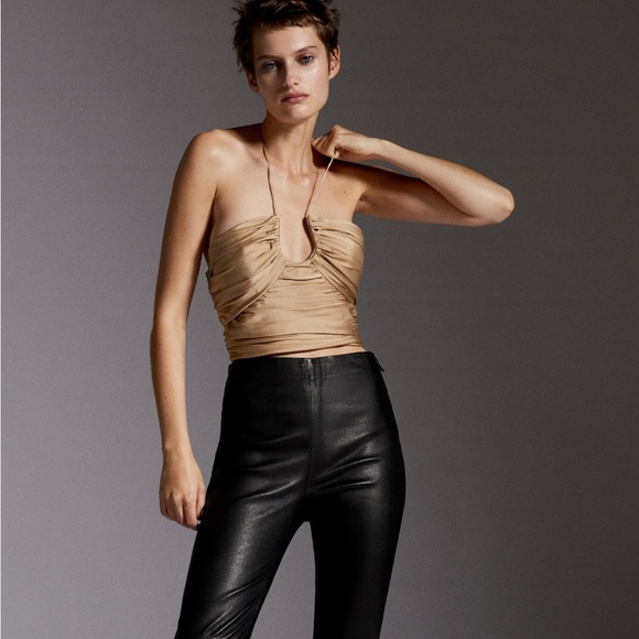 COPY - Zara SATIN EFFECT DRAPED HALTER Crop Top Size M - Picture 1 of 9